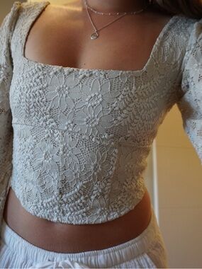 Alrar’d State - Floral Lace Square-Neck Long Sleeve Top